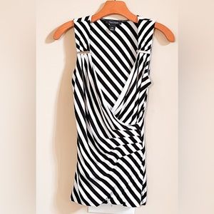 White House Black Market Sleeveless V Neck Striped Shirt Crossover WHBM